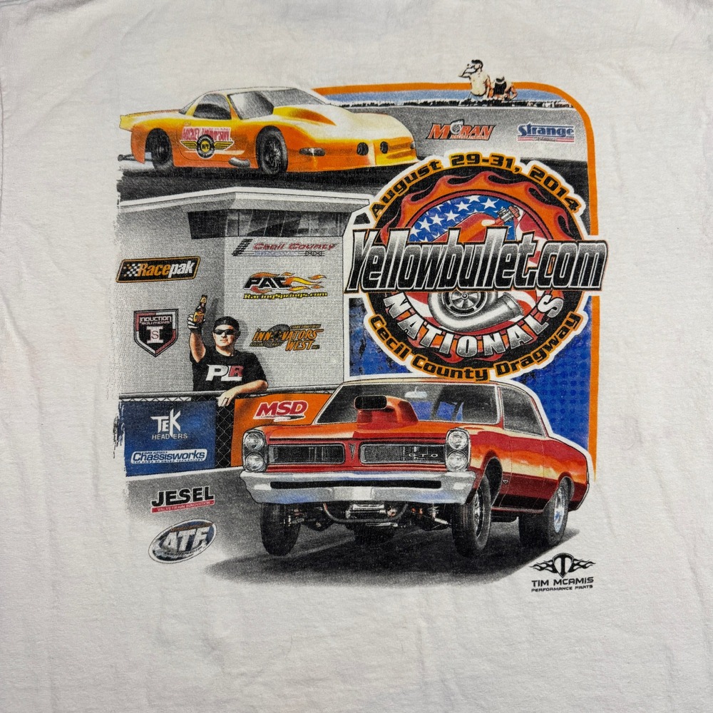 Gildan YellowBullet.com Nationals Cecil County Dragway T Shirt Mens L White 2014 - Picture 10 of 16